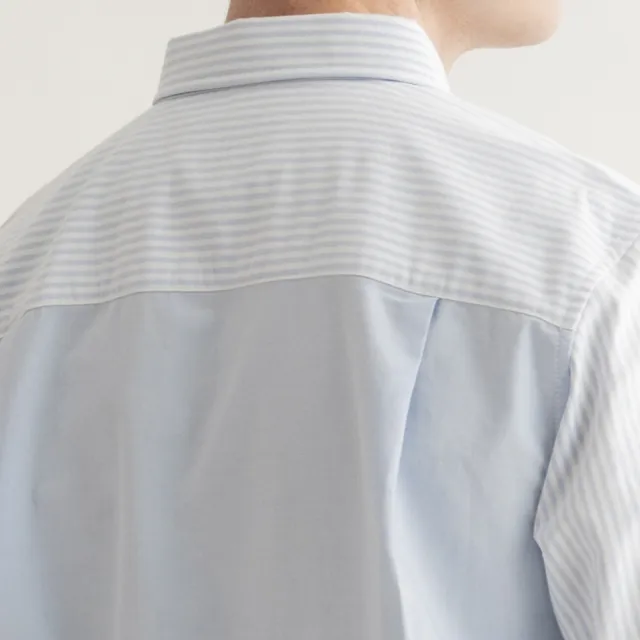 【Arnold Palmer 雨傘】男裝-純棉多色拼接條紋襯衫(淺藍色)