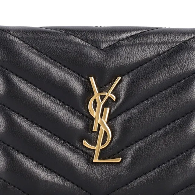 【YSL】Cassandre 小羊皮 翻蓋 短夾 卡夾 零錢包 皮夾 短夾 黑色 金色 668290