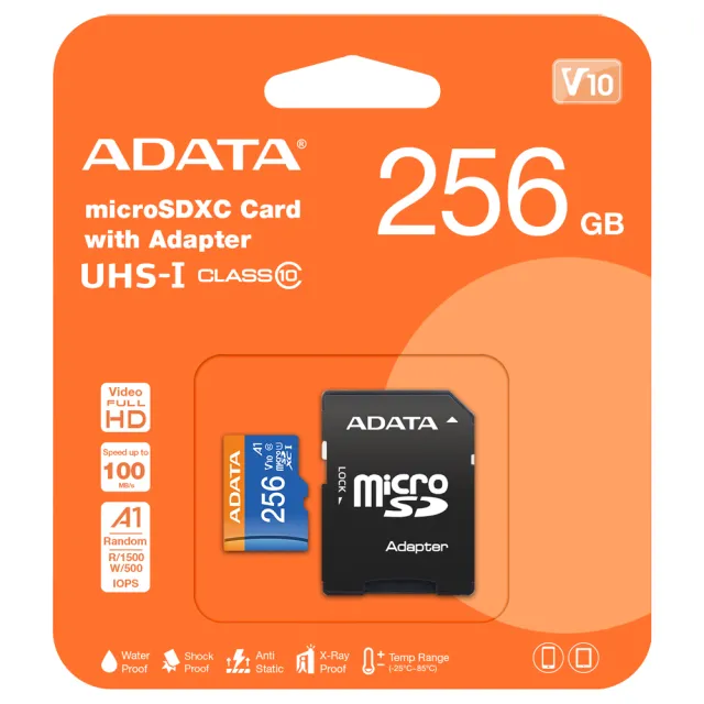 【ADATA 威剛】256GB 100MB/s microSDXC TF UHS-I U1 A1 V10 記憶卡(平輸)