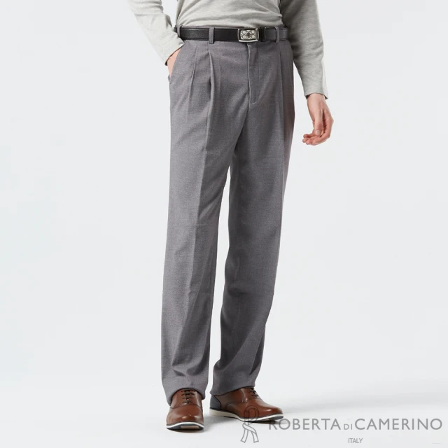 【ROBERTA 諾貝達】男裝 灰色打摺款西裝褲-彈性舒適穿搭-日本素材(台灣製)