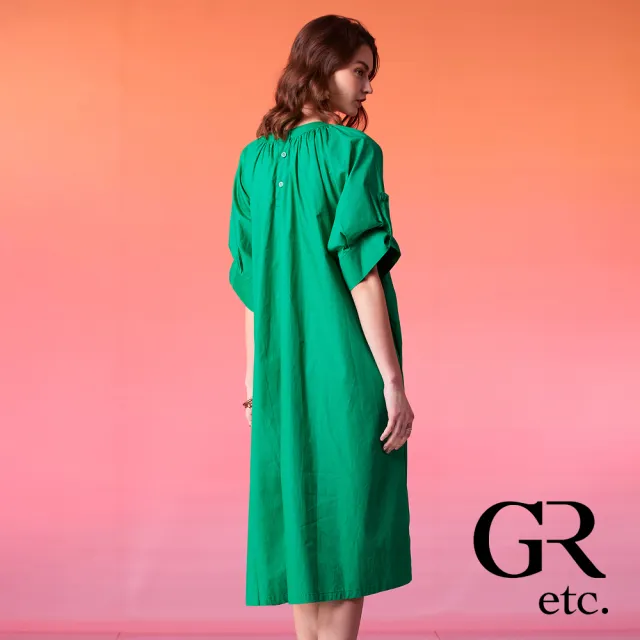 【GLORY21】網路獨賣款-etc.造型條紋拼接綁帶翻領洋裝/連身裙(綠色)