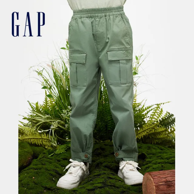 【GAP】男童裝 Logo鬆緊工裝褲-綠色(890278)