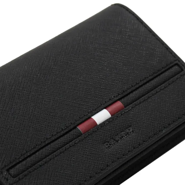【BALLY】簡約紅白紅條紋防刮牛皮信用卡名片收納包(黑)