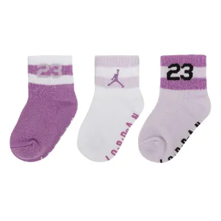 【NIKE 耐吉】襪子 Jodan Socks 小童襪 長襪 紫粉 白 喬丹 中筒襪 休閒 舒適 三雙入(JD2313034IF-001)