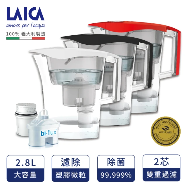 【LAICA 萊卡】2.8L除菌生飲濾水壺(1壺2芯 3色可選)