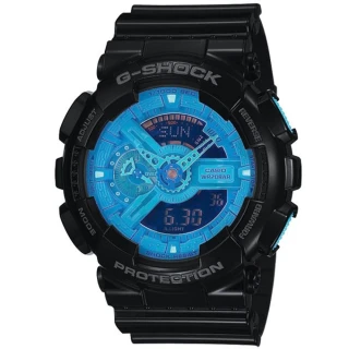 【CASIO】G-SHOCK 超重型戰機雙顯錶(藍黑 GA-110B-1A2DR)