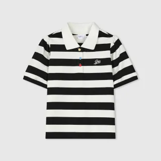 【GAP】女裝 Logo短袖POLO衫-黑白條紋(890005)