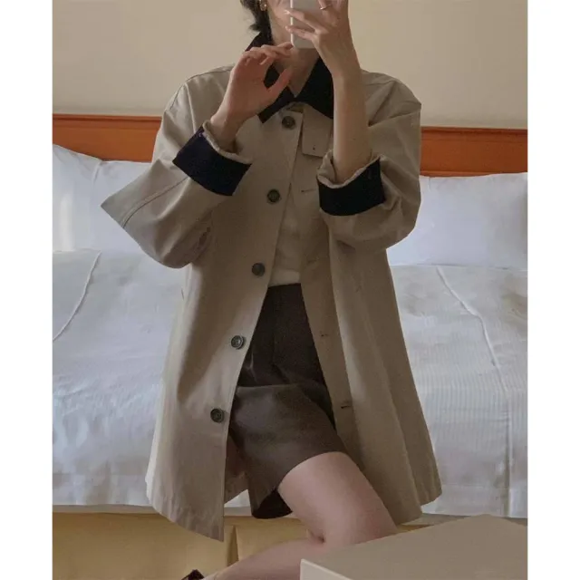 【SeasonsBikini】正韓製2色拼色短款風衣外套 -KK106(正韓風衣外套拼色外套短款風衣外套)