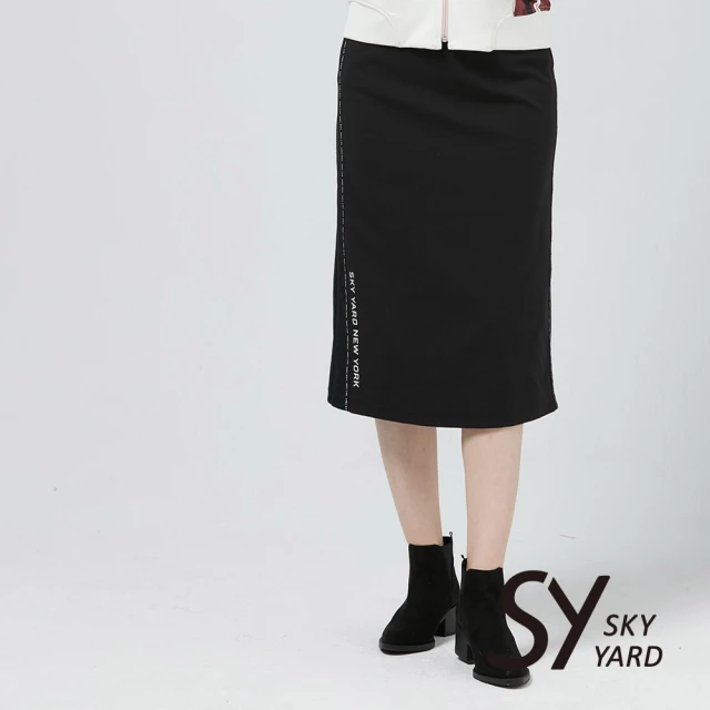 【SKY YARD】網路獨賣款-網布拼接修身鉛筆及膝裙(黑色)