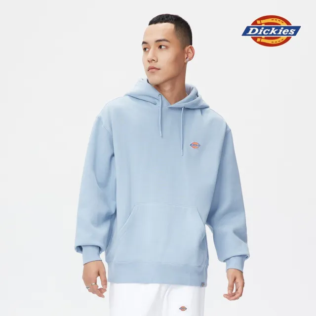 【Dickies】男款淺灰藍內抓絨經典三色Logo刺繡連帽大學T｜DK010956C99