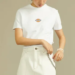 【Dickies】女款白色重磅短版胸前經典Logo印花短袖T恤｜DK012314WHX