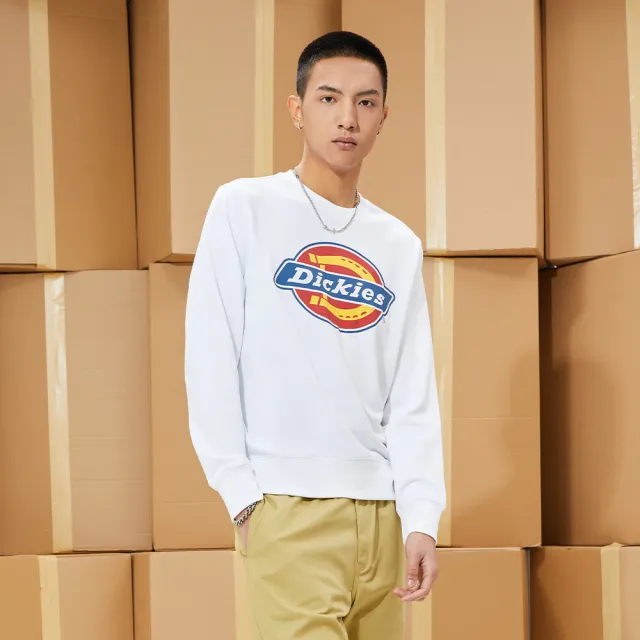 【Dickies】男款白色純棉經典Logo印花大學T｜DK008714C4D