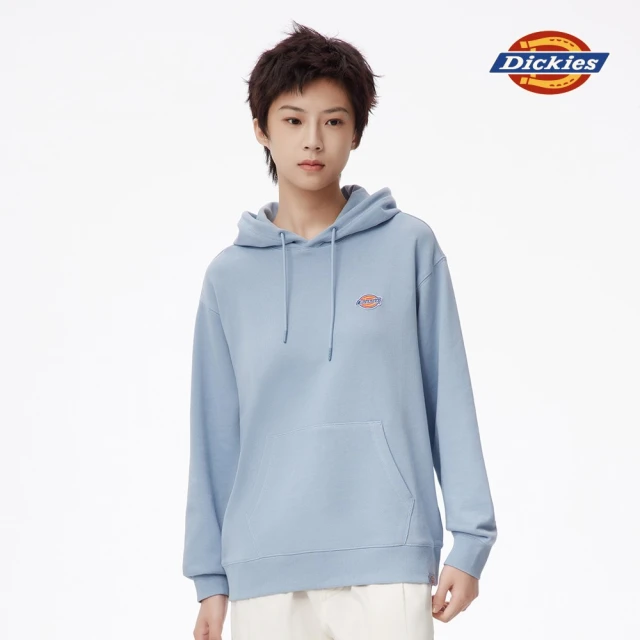 【Dickies】女款淺灰藍純棉經典三色Logo連帽大學T｜DK011035C99