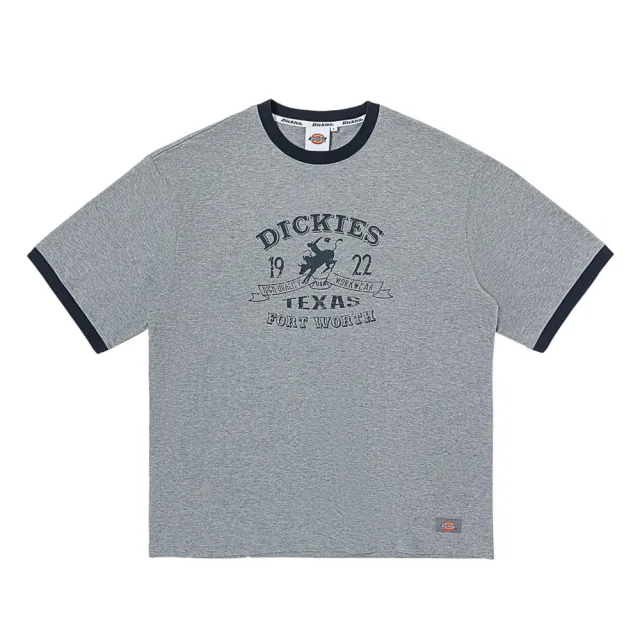 【Dickies】男女款羽灰色純棉胸前圖案印花撞色短袖T恤｜DK012307CQ8