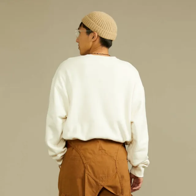 【Dickies】男款奶油色火山岩材質胸前字母D印花舒適保暖大學T｜DK012291C10