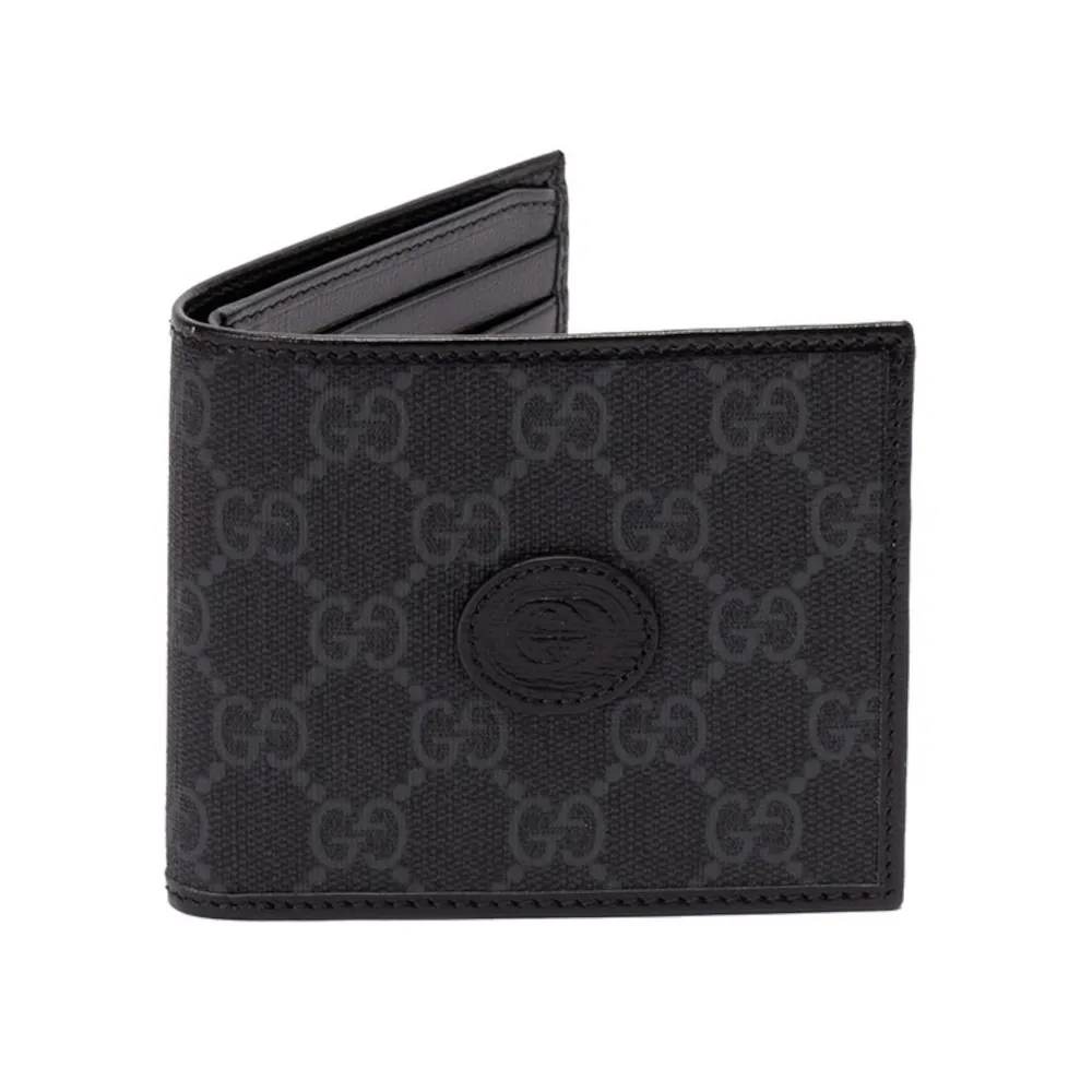 【GUCCI 古馳】Interlocking G 互扣式雙G 皮革 卡夾 皮夾 短夾 黑色 671652