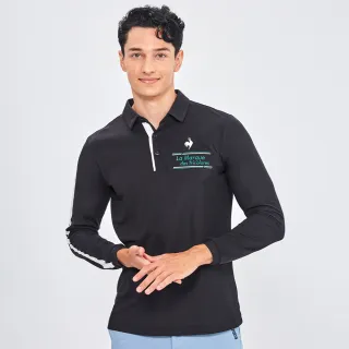 【LE COQ SPORTIF 公雞】高爾夫系列 男款黑色拼色刺繡POLO長袖棉衫 QGS2T107
