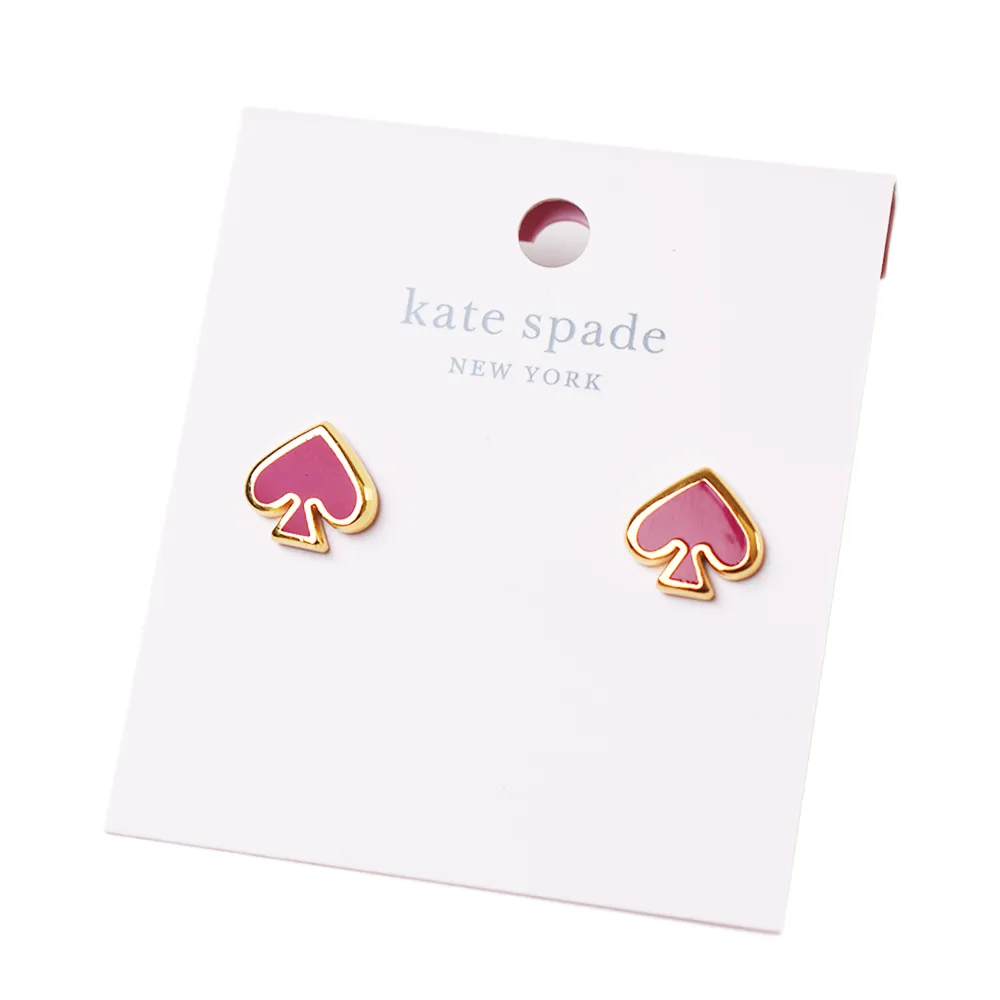 【KATE SPADE】琺瑯桃心針式耳環-紫紅