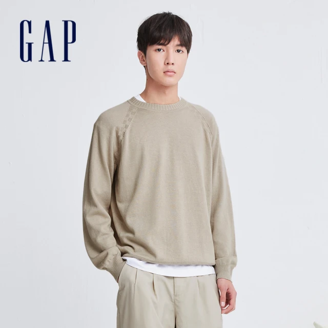 【GAP】男裝 Logo圓領針織毛衣-米棕色(869031)