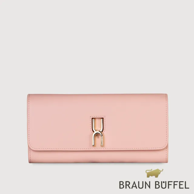 【BRAUN BUFFEL 德國小金牛】台灣總代理 賽德琳 兩折長夾-藕粉色(BF828-621-MP)