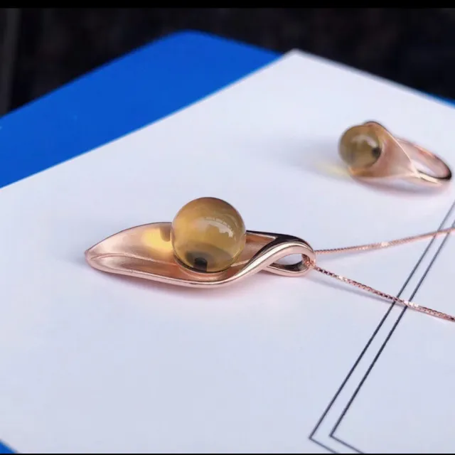 【勝弘珠寶】多明尼加藍珀樹葉項鍊-10mm