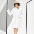 【Dickies】女款白色純棉腰部抽繩設計工裝大口袋長袖連身裙｜DK010189C4D
