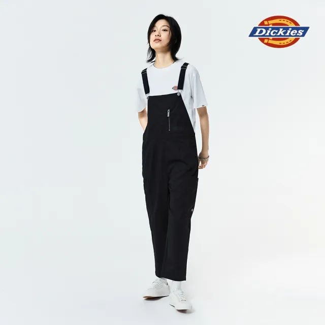 【Dickies】女款黑色斜紋工裝多口袋吊帶褲｜DK010801BLK