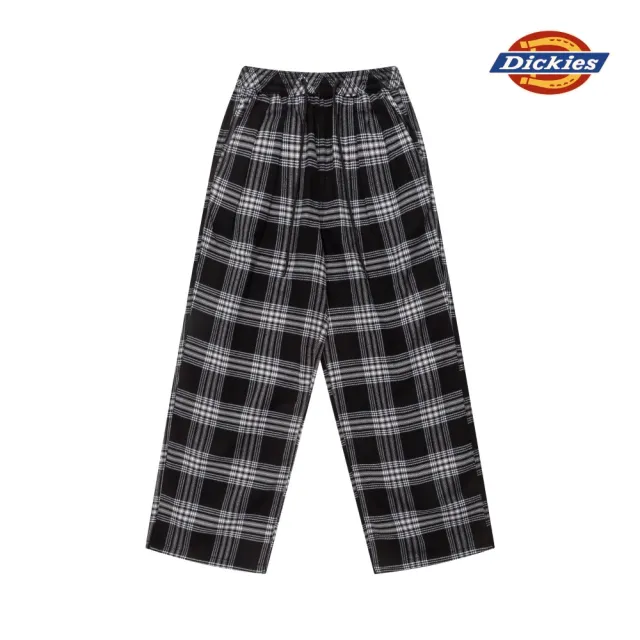 【Dickies】女款白黑格紋純棉腰部抽繩休閒長褲｜DK010864D86