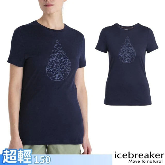 IcebreakerIcebreaker 女 100%美麗諾羊毛 Tech Lite III 圓領短袖上衣_健行小徑-150.T恤(IB0A56YJ-401 海軍藍)