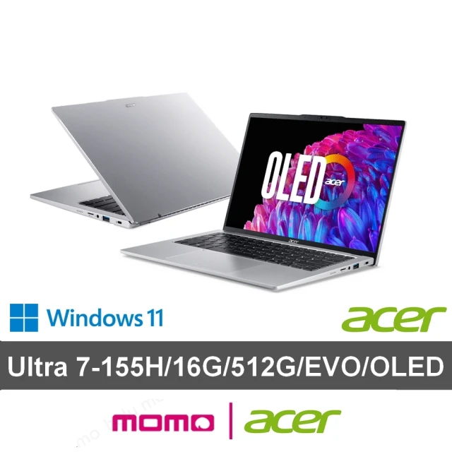 ACER 宏碁Acer 宏碁 送獨家滑鼠★14吋Ultra 7輕薄效能OLED筆電(Swift Go/EVO/Ultra 7-155H/16G/512G/W11)