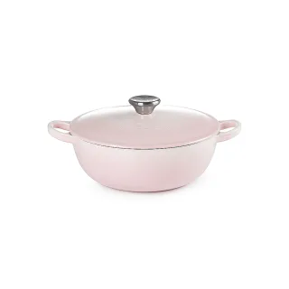 【Le Creuset】琺瑯鑄鐵鍋媽咪鍋 22cm(貝殼粉-鋼頭-內鍋黑)