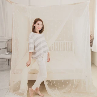 【凱蕾絲帝】單人加大3.5尺專用-100%台灣製造堅固耐用針織蚊帳(米白-開單門)