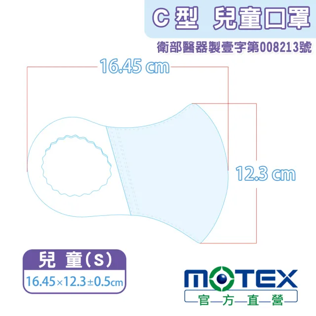 【MOTEX 摩戴舒】C型醫用口罩　兒童款(適合 5 - 10歲用  50片/盒)