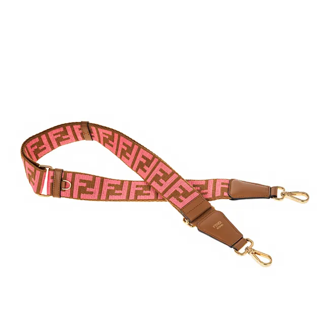 【FENDI 芬迪】新款雙色織帶FF LOGO STRAP YOU肩背帶(棕色/粉紅)