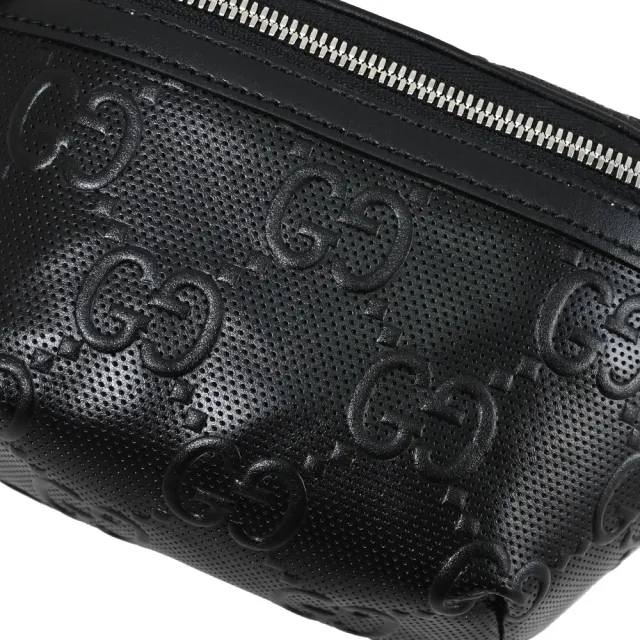 【GUCCI 古馳】經典雙G LOGO緹花三用後背斜背包胸口包腰包(黑)