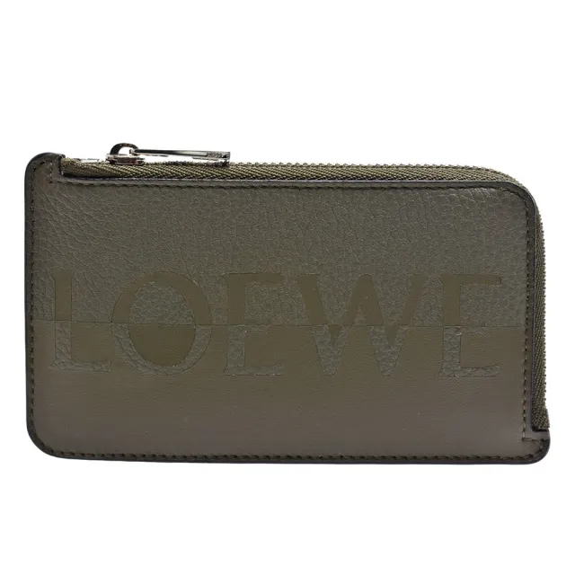 【LOEWE 羅威】經典品牌LOGO小牛皮拉鍊卡夾/零錢包(軍綠色C314Z40X02-4158)