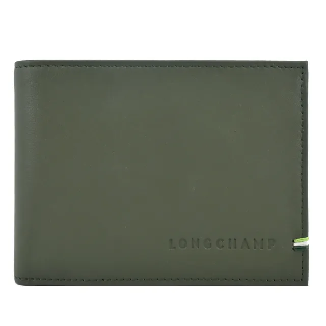 【LONGCHAMP】SUR SEINE系列牛皮雙折零錢袋多卡短夾(卡其綠)
