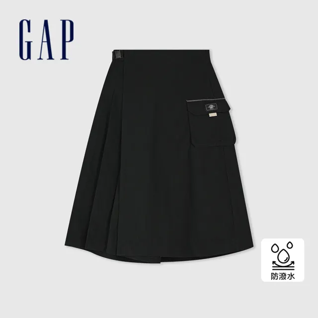 【GAP】女裝 防潑水鬆緊運動褲裙-黑色(872458)