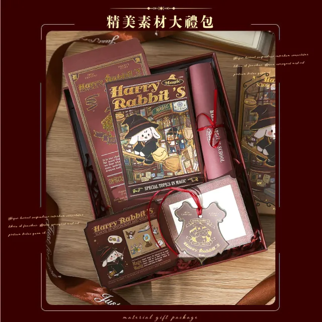 【精裝禮品】哈利兔魔法學院手帳禮盒組(裝飾素材套裝組 日記本 記事本 萬用卡片 學生 兒童 生日禮物)