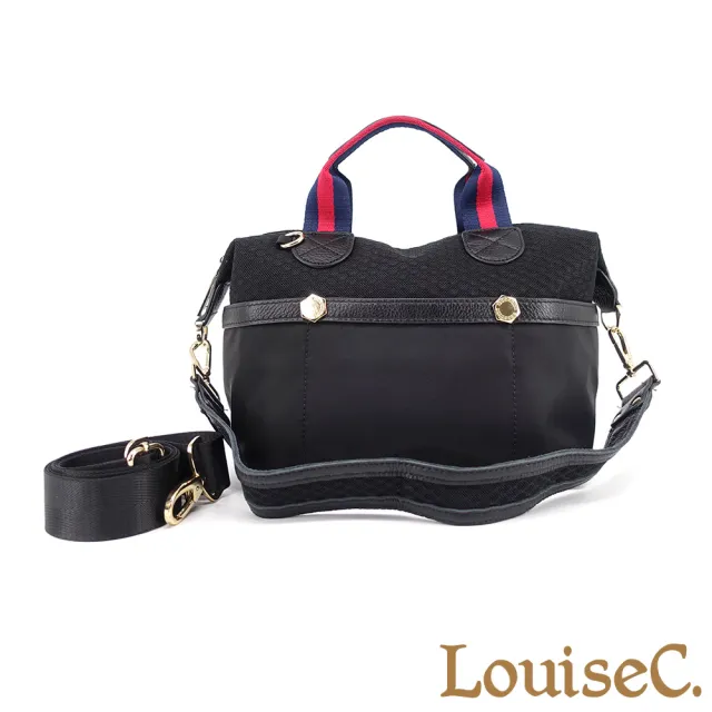 【LouiseC.】雙11 Tree House 牛皮 輕盈尼龍 前後六插袋 中型手提肩背斜背防水包 黑色 CC889158187-05