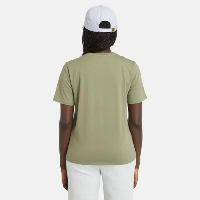 【Timberland】女款灰綠色短袖休閒T恤(A6ATE590)