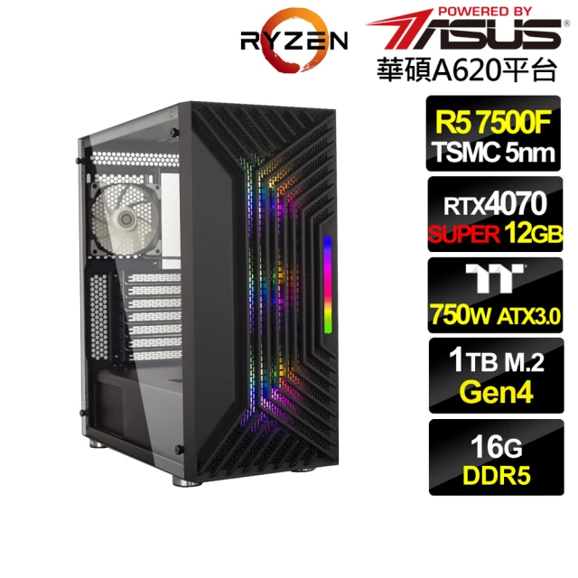 【華碩平台】R5六核GeForce RTX 4070 SUPER{風神英雄}電競電腦(R5-7500F/A620/16G/1TB)