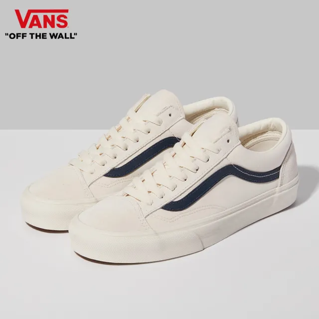 【VANS 官方旗艦】Style 36 男女款米白色/深藍色條紋滑板鞋/休閒鞋/帆布