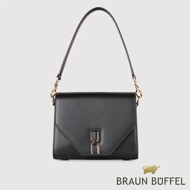 【BRAUN BUFFEL 德國小金牛】微瑕福利出清品 賽德琳 肩背包-黑色(BF828-26-BK) 女包送禮推薦