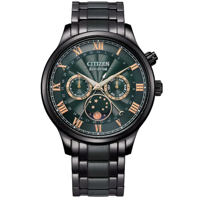 【CITIZEN 星辰】GENTS系列 光動能 月相盈虧顯示 時尚腕錶 七夕 情人節 送禮 (兩款可選)