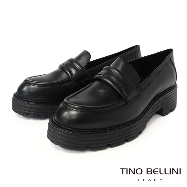 TINO BELLINI 貝里尼 歐洲進口全真皮厚底樂福鞋FYLV035(黑色)