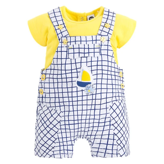 tuc tuctuc tuc 男童 黃T恤+白藍格吊帶褲 12M~18M MC007574(tuctuc newborn 套裝)