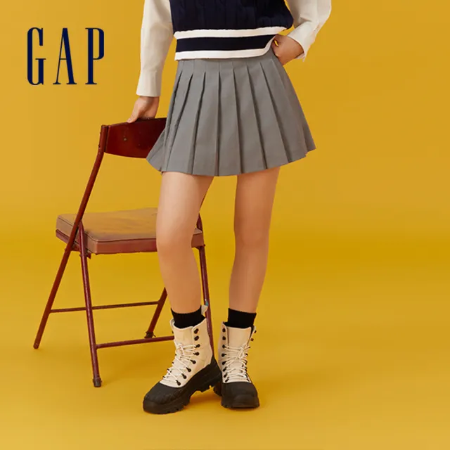 【GAP】女裝 LogoA字百褶短裙-灰色(876121)