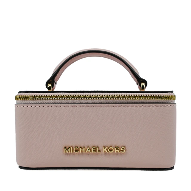 Michael Kors GIFTABLES 淡粉色防刮紋皮革金LOGO化妝/珠寶首飾/手提多用途包(淡粉色/手拿/化妝珠寶包)