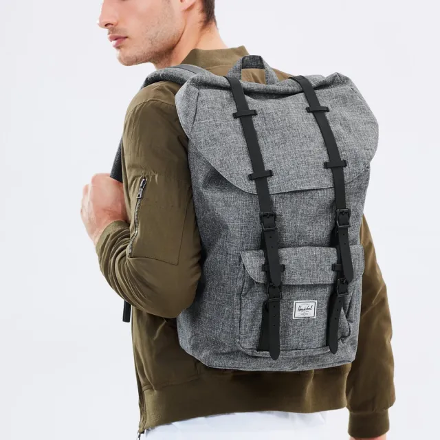 【Herschel】雙11 Little America 大型 灰黑 筆電夾層 大容量 帆布 背包 後背包(磁扣 橡膠帶)